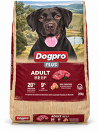A 20kg bag of Dogpro Plus Adult Beef dog food.