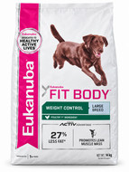 A 14 kg bag of Eukanuba Fit Body Weight Control dog food for large breeds,